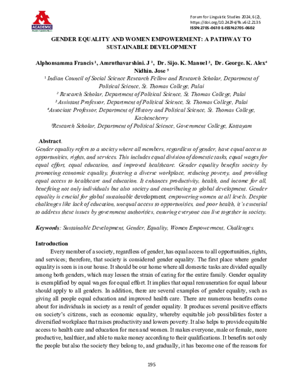 (PDF) Gender Equality and Sustainable Development and Growth