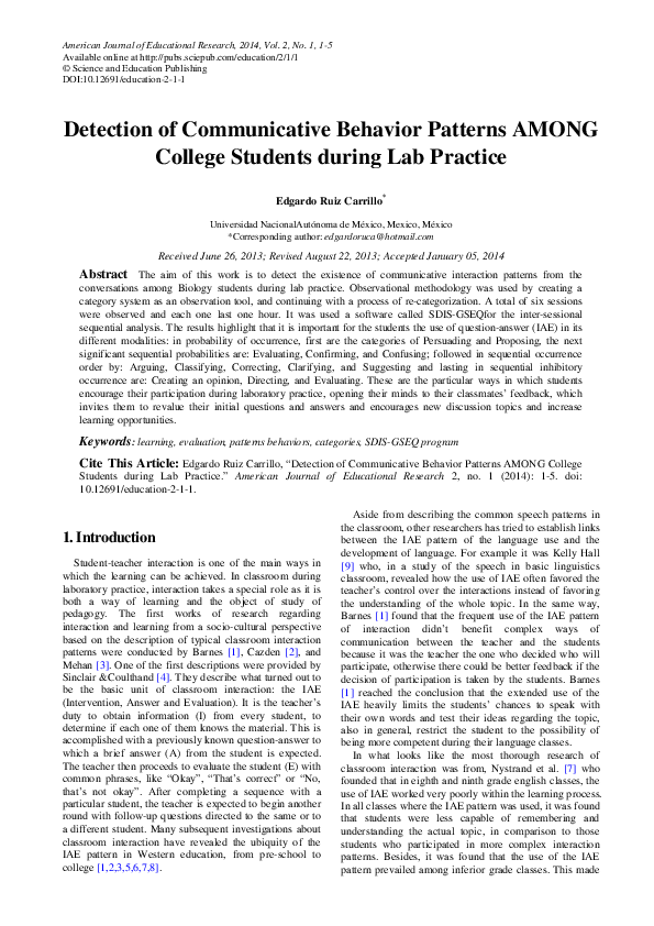 (PDF) Detection of Communicative Behavior Patterns AMONG College ...