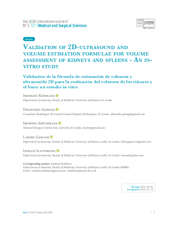 (PDF) Validation of 2D-ultrasound and volume estimation formulae for ...