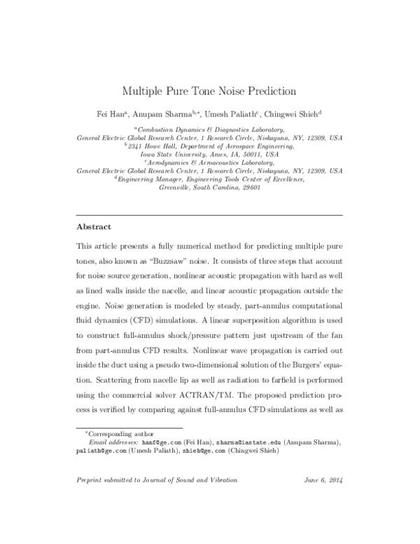 (PDF) Multiple pure tone noise prediction