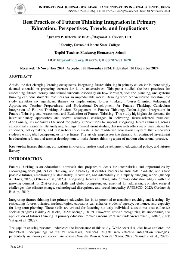 (PDF) Best Practices of Futures Thinking Integration in Primary ...