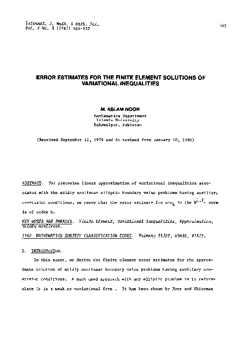 (PDF) Error Estimates for the Finite Element Solutions of