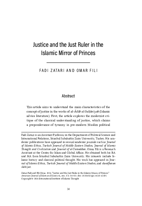 (PDF) Justice and the Just Ruler in the Islamic Mirror of Princes
