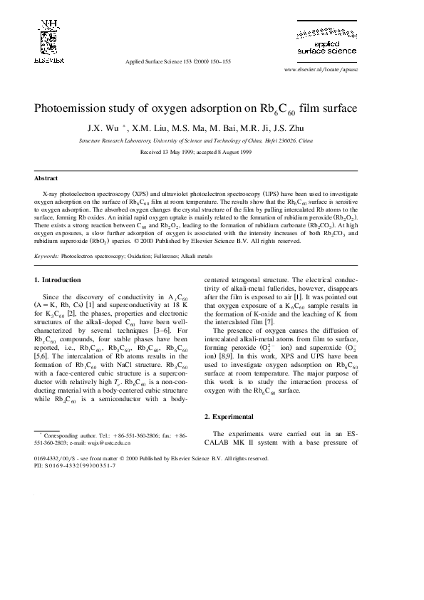 (PDF) Photoemission study of oxygen adsorption on Rb6C60 film surface