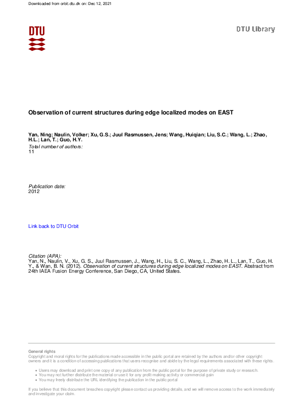 (PDF) Observation of current structures during edge localized modes on EAST