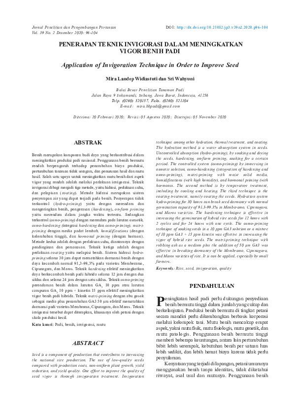 (PDF) Application of Invigoration Technique in Order to Improve Seed