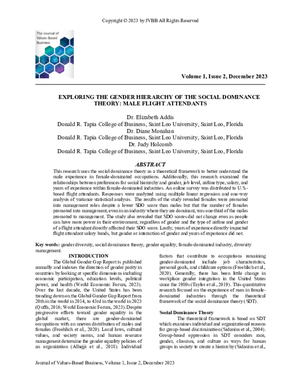 (PDF) EXPLORING THE GENDER HIERARCHY OF THE SOCIAL DOMINANCE THEORY ...