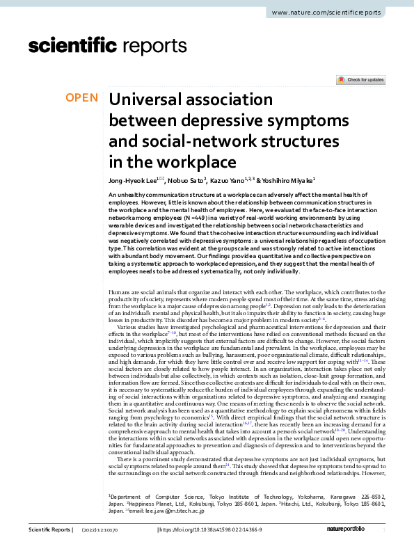 (PDF) Universal association between depressive symptoms and social ...