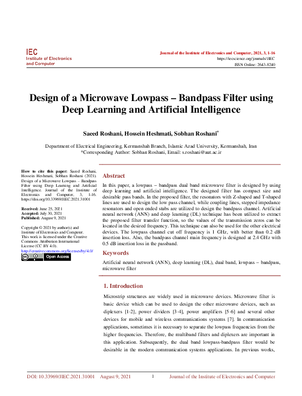 (PDF) Design of a Microwave Lowpass – Bandpass Filter using Deep ...
