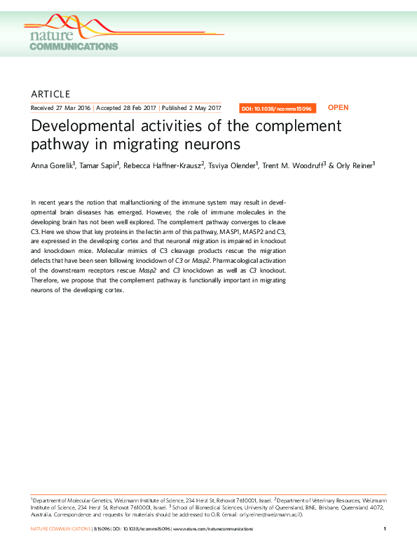 (PDF) Developmental activities of the complement pathway in migrating ...