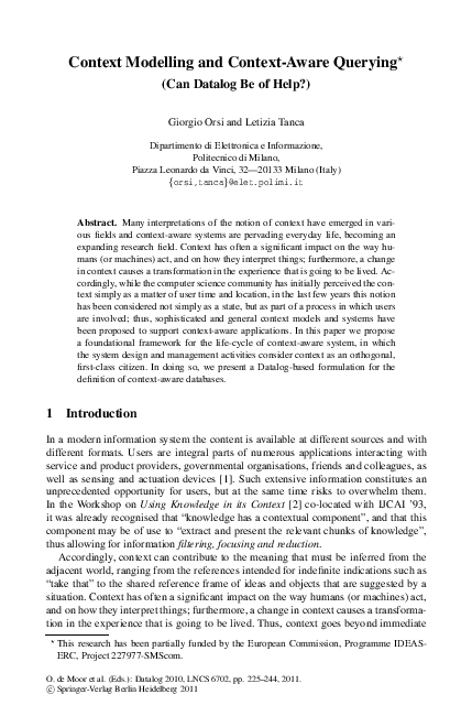 (PDF) Context Modelling and Context-Aware Querying