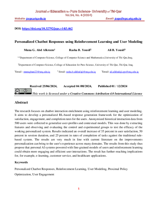 (PDF) Personalized Chatbot Responses using Reinforcement Learning and ...
