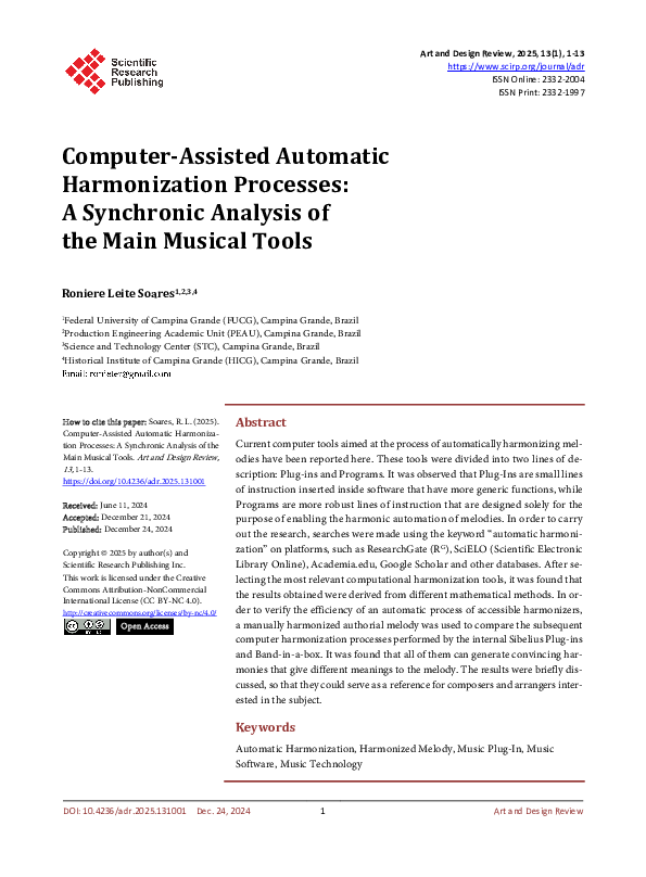 (PDF) Computer-Assisted Automatic Harmonization Processes: A Synchronic ...