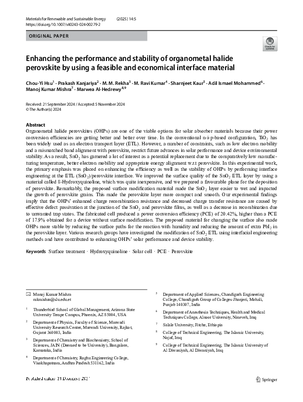 (PDF) Enhancing the performance and stability of organometal halide ...