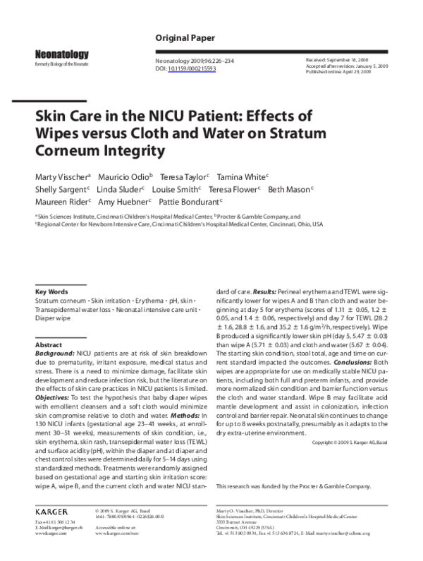 (PDF) Skin Care in the NICU Patient: Effects of Wipes versus Cloth and ...