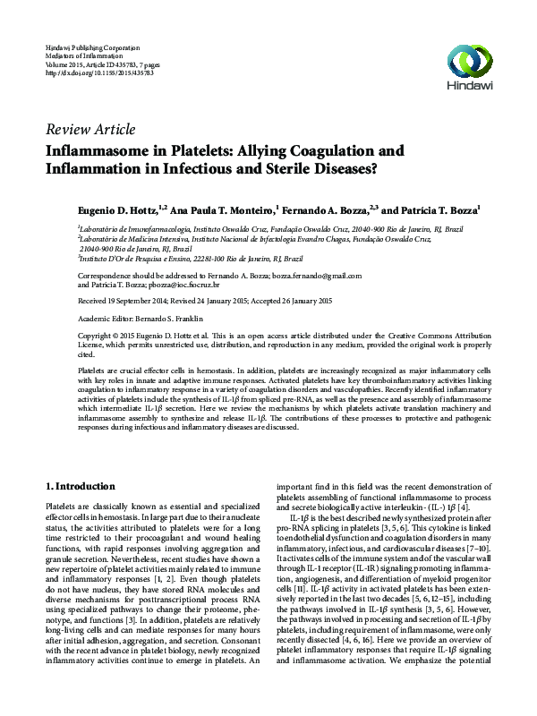 (PDF) Inflammasome in Platelets: Allying Coagulation and Inflammation ...