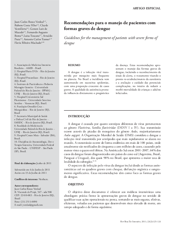 (PDF) Guidelines for the management of patients with severe forms of dengue