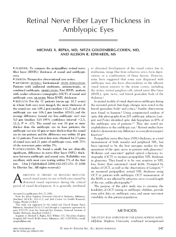 (PDF) Retinal Nerve Fiber Layer Thickness in Amblyopic Eyes