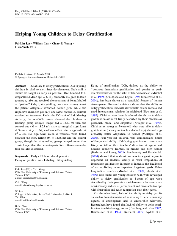 (PDF) Helping Young Children to Delay Gratification