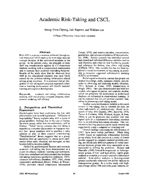 (PDF) Academic risk-taking and CSCL