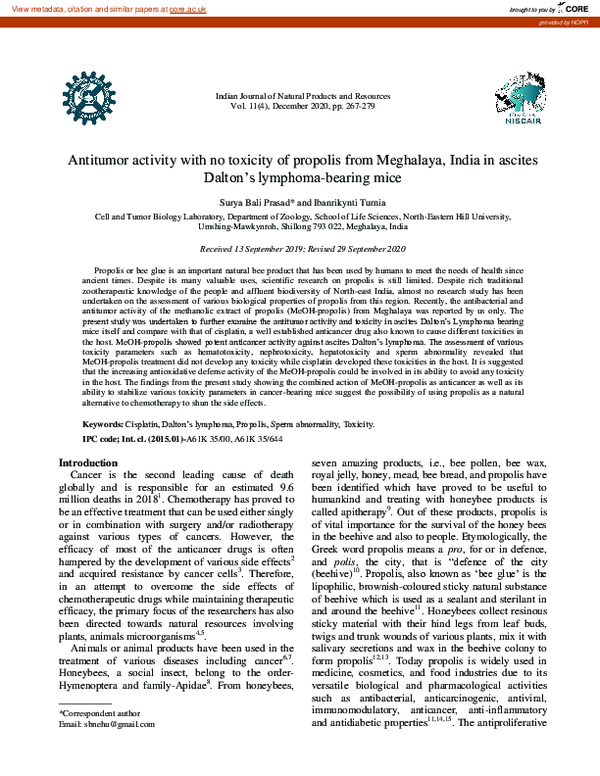 (PDF) Antitumor activity with no toxicity of propolis from Meghalaya ...