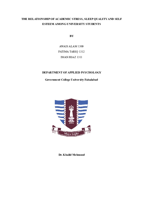 (PDF) The Relationship of Academic Stress, Sleep Quality and Self ...