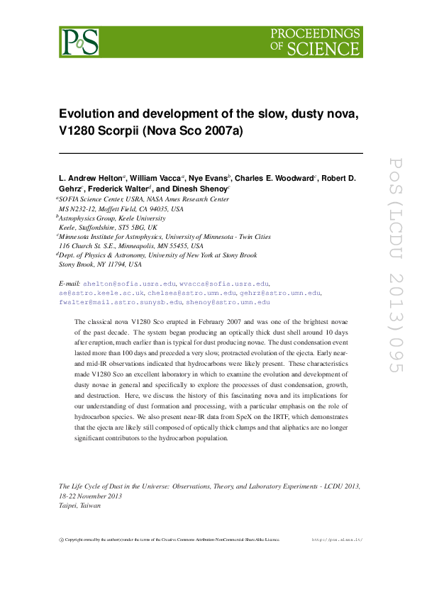 (PDF) Evolution and Development of the Slow, Dusty Nova, V1280 Scorpii ...