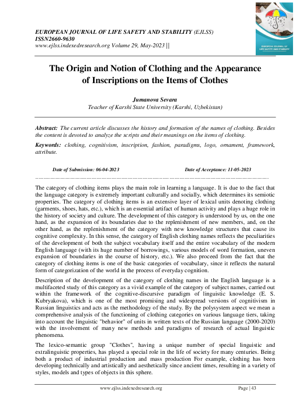 (PDF) The Origin and Notion of Clothing and the Appearance of ...