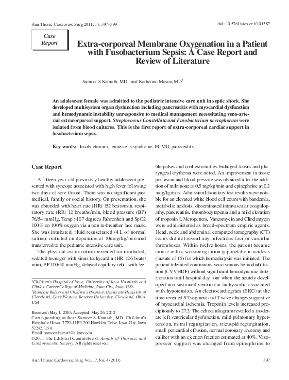 (PDF) Extra-corporeal Membrane Oxygenation in a Patient with ...
