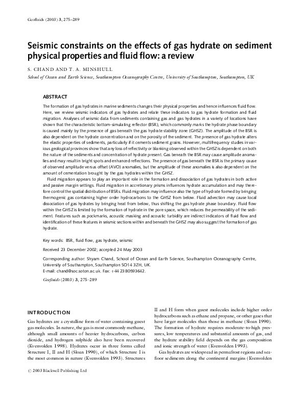 (PDF) Seismic constraints on the effects of gas hydrate on sediment ...