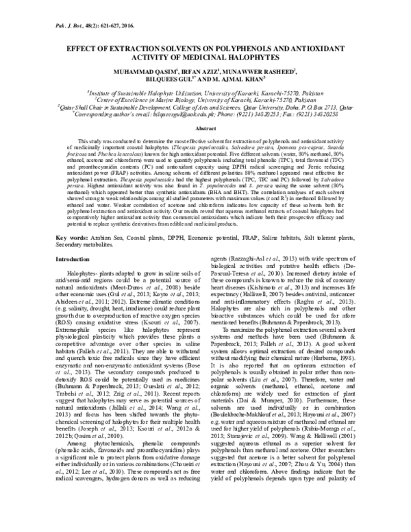(PDF) Effect of Extraction Solvents on Polyphenols and Antioxidant ...