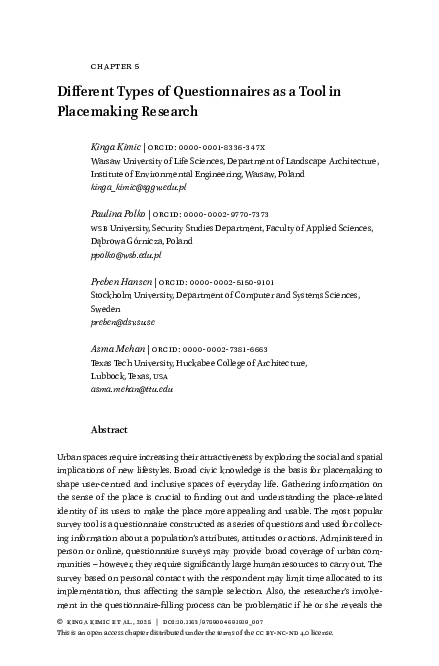 (PDF) Different Types of Questionnaires as a Tool in Placemaking Research