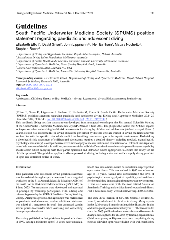 (PDF) South Pacific Underwater Medical Society (SPUMS) position ...