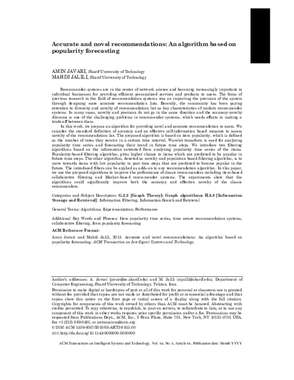 (PDF) Accurate and Novel Recommendations