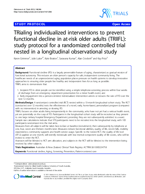 (PDF) TRialing individualized interventions to prevent functional ...