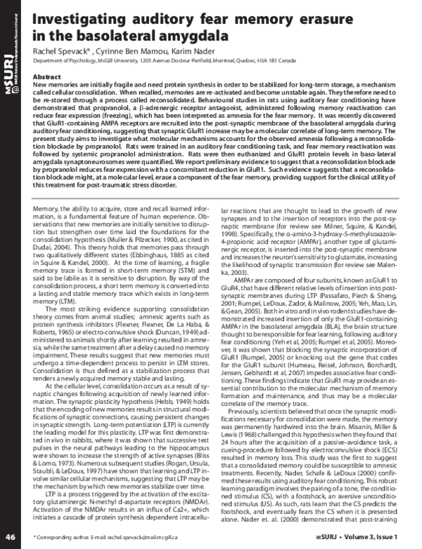 (PDF) Investigating auditory fear memory erasure in the basolateral ...