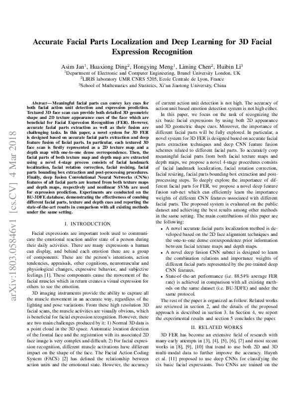 (PDF) Accurate Facial Parts Localization and Deep Learning for 3D ...
