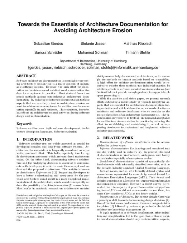 (PDF) Towards the essentials of architecture documentation for avoiding ...