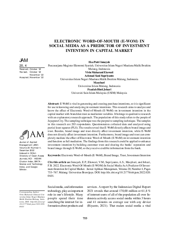 (PDF) Electronic Word-Of-Mouth (E-Wom) in Social Media as a Predictor ...
