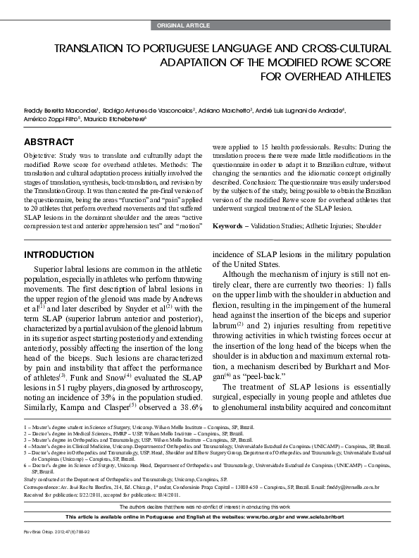(PDF) Translation to Portuguese language and cross-cultural adaptation ...