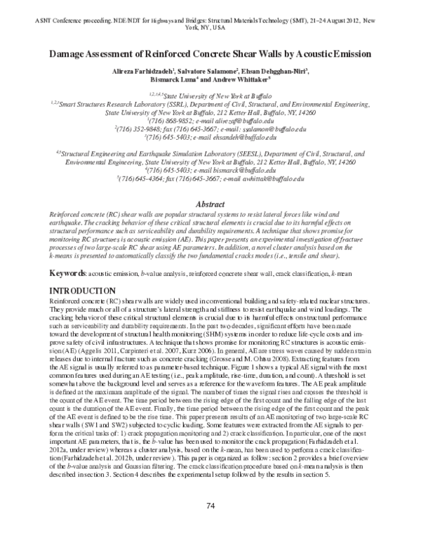 (PDF) Damage Assessment of Reinforced Concrete Shear Walls by Acoustic ...
