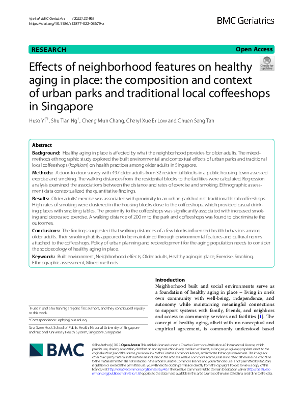 (PDF) Effects of neighborhood features on healthy aging in place: the ...