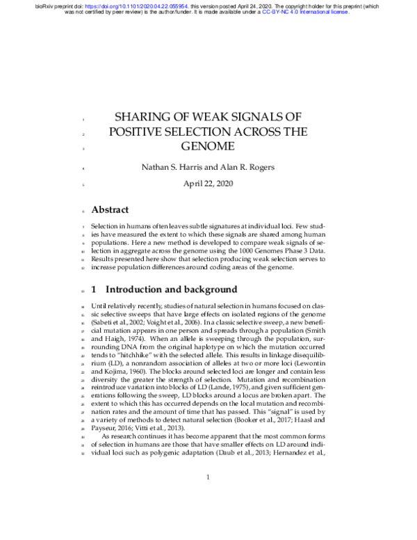 (PDF) Sharing of weak signals of positive selection across the genome