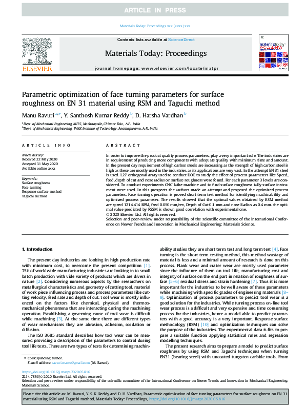 (PDF) Parametric optimization of face turning parameters for surface ...