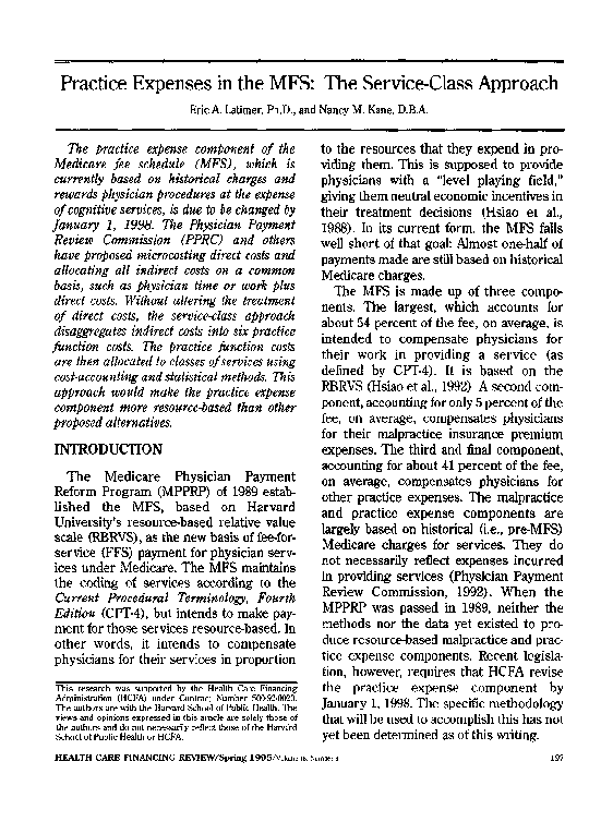 (PDF) Practice expenses in the MFS (Medicare fee schedule): the service ...