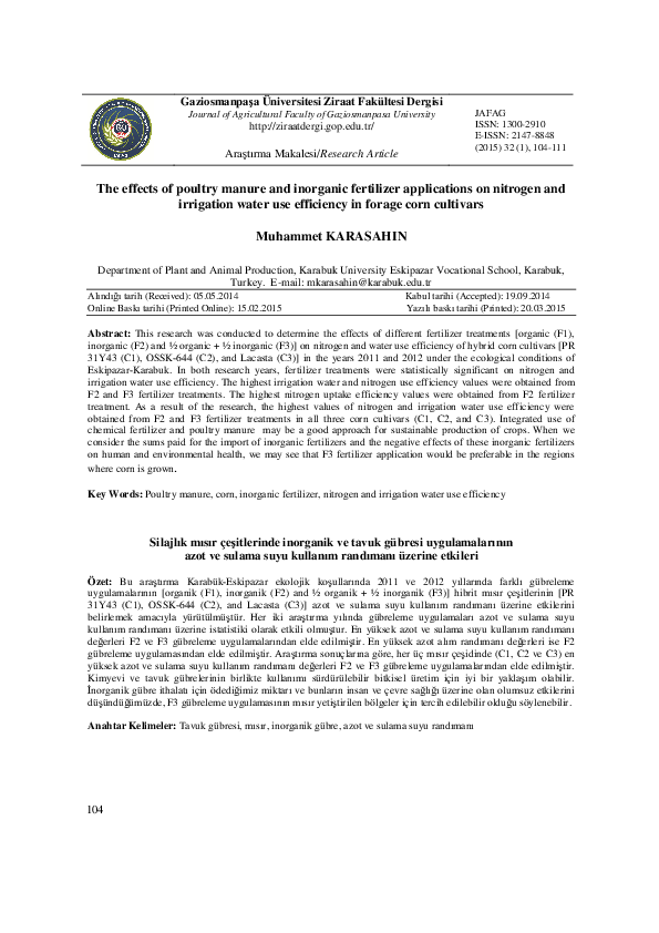 (PDF) The effects of poultry manure and inorganic fertilizer ...