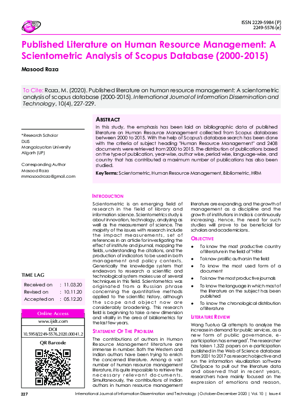 (PDF) Published Literature on Human Resource Management