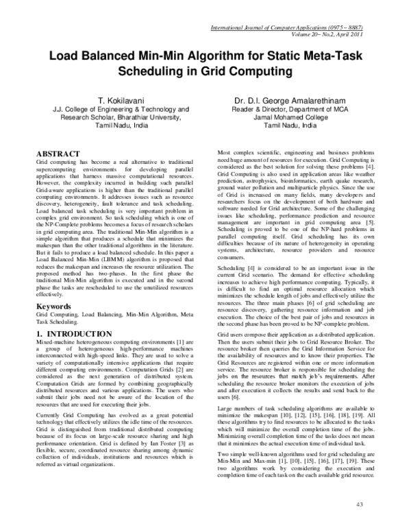 (PDF) Load Balanced MinMin Algorithm for Static MetaTask Scheduling in ...