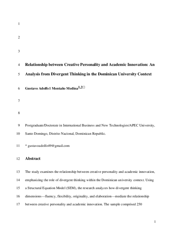 (PDF) Relationship between Creative Personality and Academic Innovation ...
