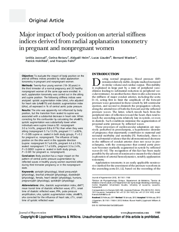 (PDF) Major impact of body position on arterial stiffness indices ...